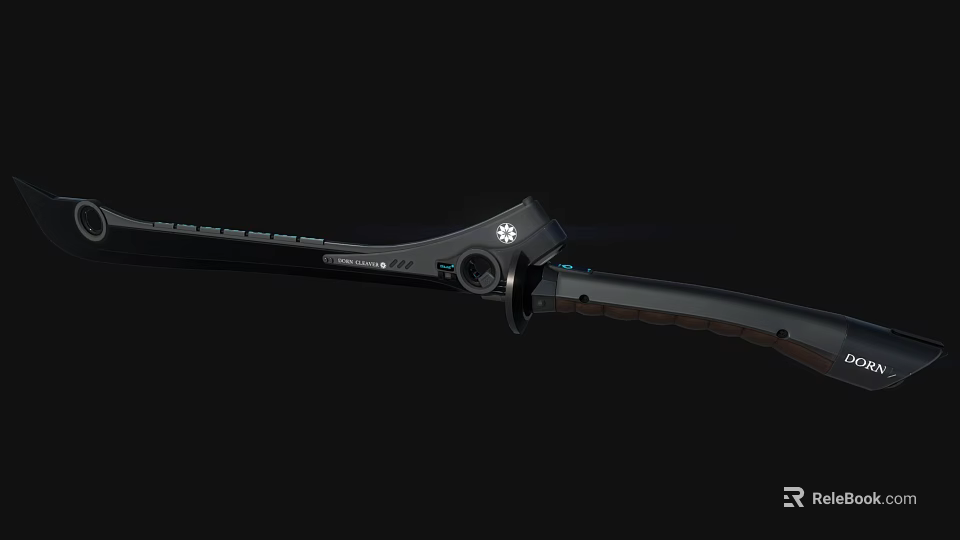 Futuristic Black Knife With Brown Handle Snowflake Emblem And Tech Buttons 3d model